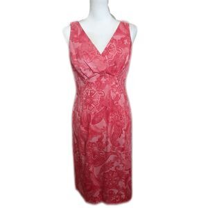 Jones New York Dress, pink coral paisley floral print, back zipper, sheath 8